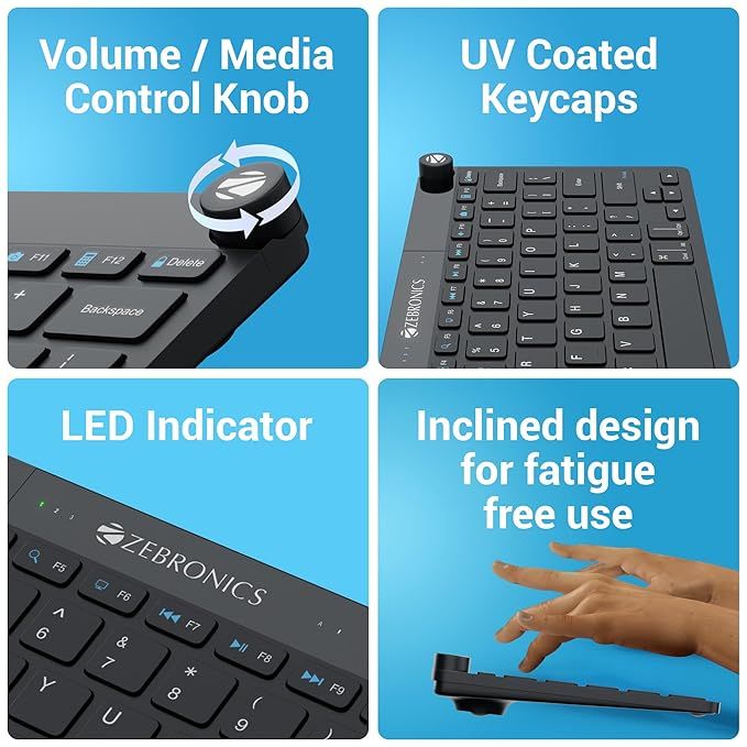 Zebronics Keypad X1 Wireless Bluetooth Keyboard, Scissor Switches, 2.4Ghz & Dual Bt