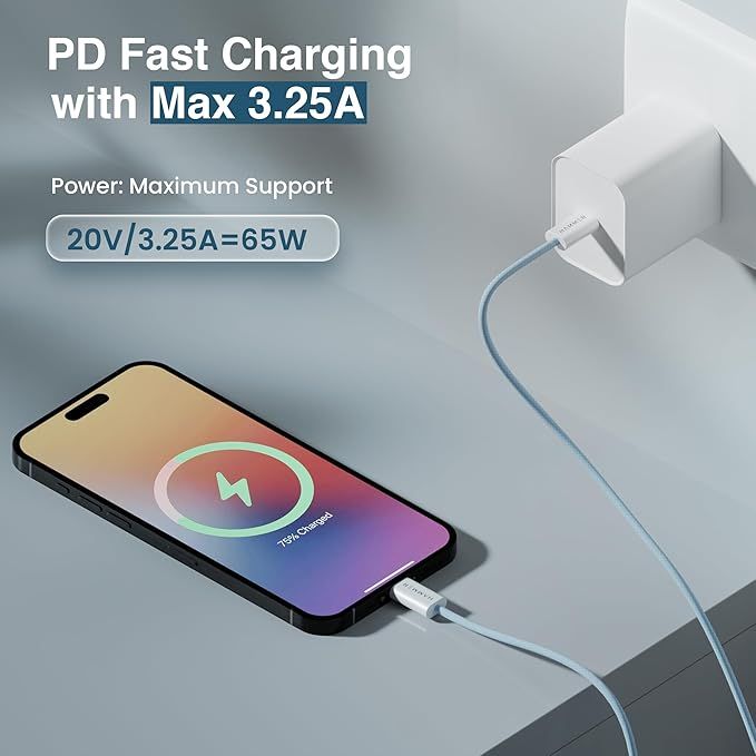 Hammer 65W Type C To Type C Braided Cable| Pd Fast Charging| Data Sync| 1.5 Meter (Blue)