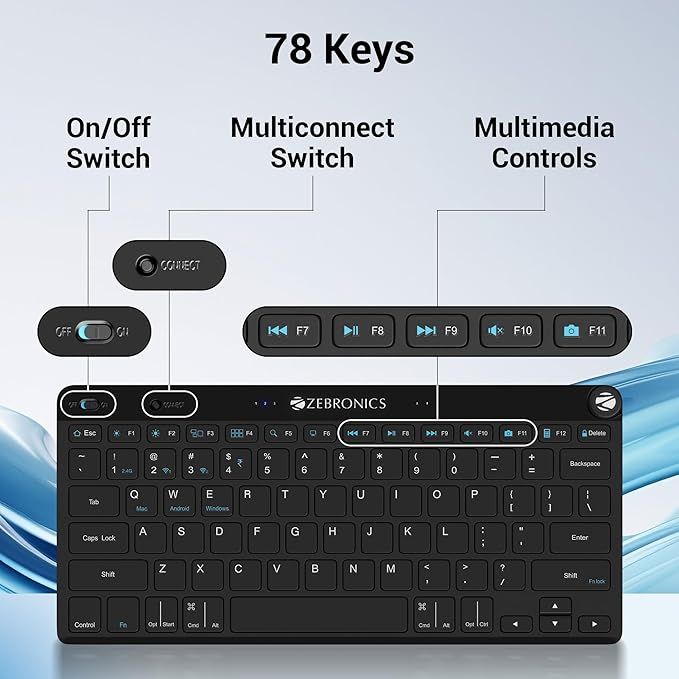 Zebronics Keypad X1 Wireless Bluetooth Keyboard, Scissor Switches, 2.4Ghz & Dual Bt
