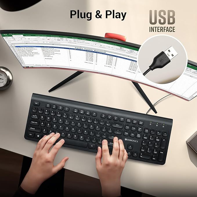 Zebronics K51 Wired Keyboard With 105 Keys, 1.3M Cable Key Usb Interface Slim Plug And Play (Black)