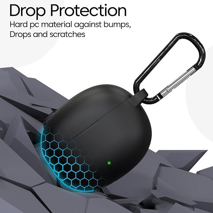 Sounce Silicone Case Cover for Realme TechLife Buds T110 | With Carabiner & Keychain | Black