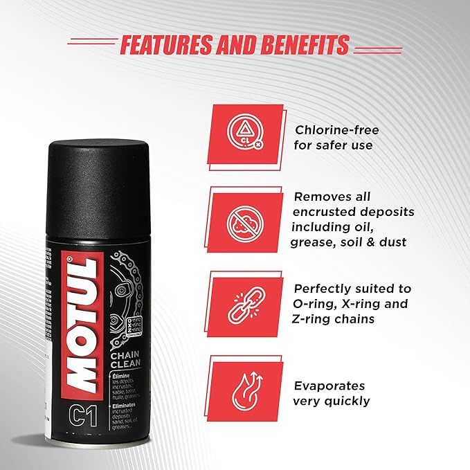 Motul Combo of C2 Chain Lube | 150 ml) and C1 Chain Clean for All Bikes | 150 ml