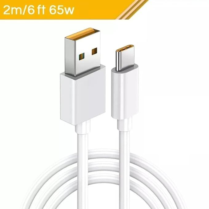 Sounce Realme 65W Super Vooc Charge, Data Sync Fast Charging Type - C Cable (White)-2 Meter