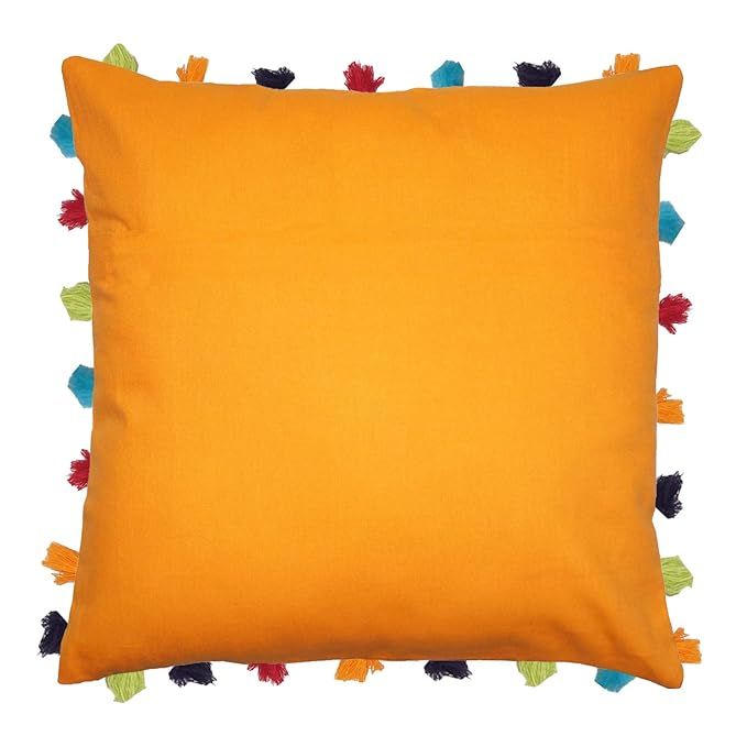 Lushomes Cushion Cover - Orange | 14 x 14 inch | Tassels
