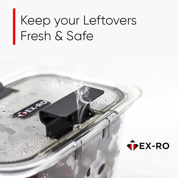 Tex-Ro Airtight Stackable Plastic Black Lock Container For Fridge Organizer Storage Box - Set Of 4