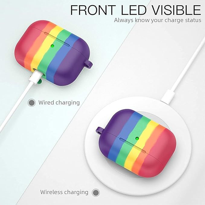 Sounce AirPods Pro Silicone Case Cover with Keychain | Supports Wireless Charging | Rainbow
