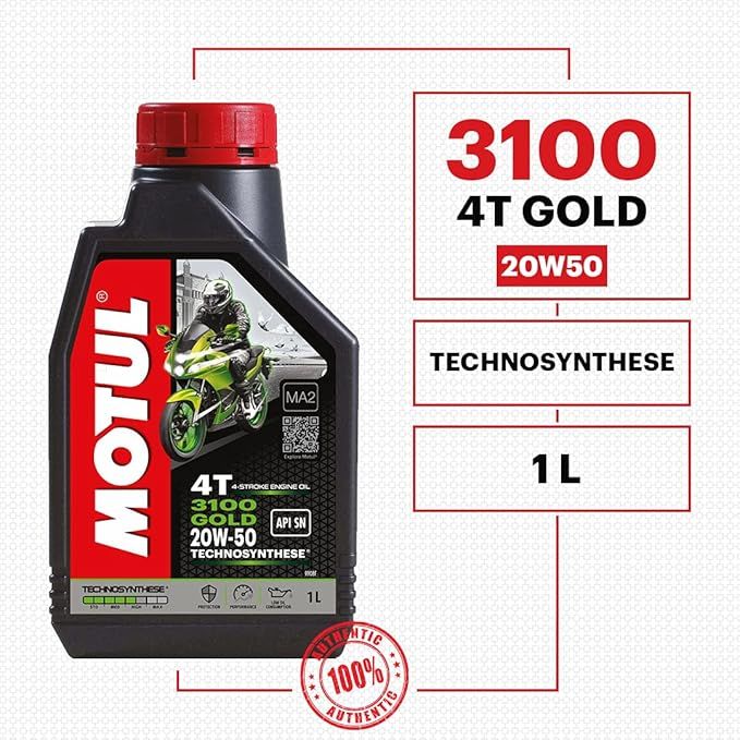 Motul 3100 4T Gold 20W50 API SM Technosynthese High Performance Semi Synthetic Engine | 1L