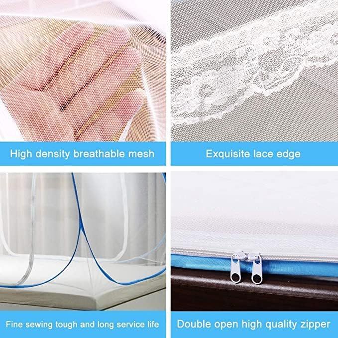 Bonkaso Foldable King Size Mosquito Net Bed With Free Storage Bag 6.5 X 6.5 Feet - Blue
