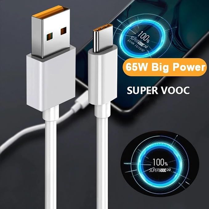 Sounce Realme 65W Super Vooc Charge, Data Sync Fast Charging Type - C Cable (White)-2 Meter