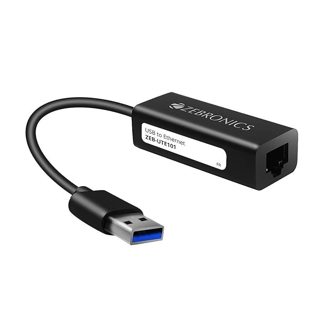 Zebronics Ute101 Usb To Rj45 Ethernet Lan Adapter, Up To 1000 Mbps, For Windows/Mac/Linux (Black)