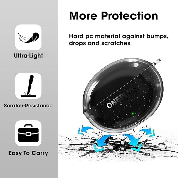 Sounce Silicone Case Cover for OnePlus Nord Buds 3 Pro | Shockproof | Keychain & LED Visible| Transparent