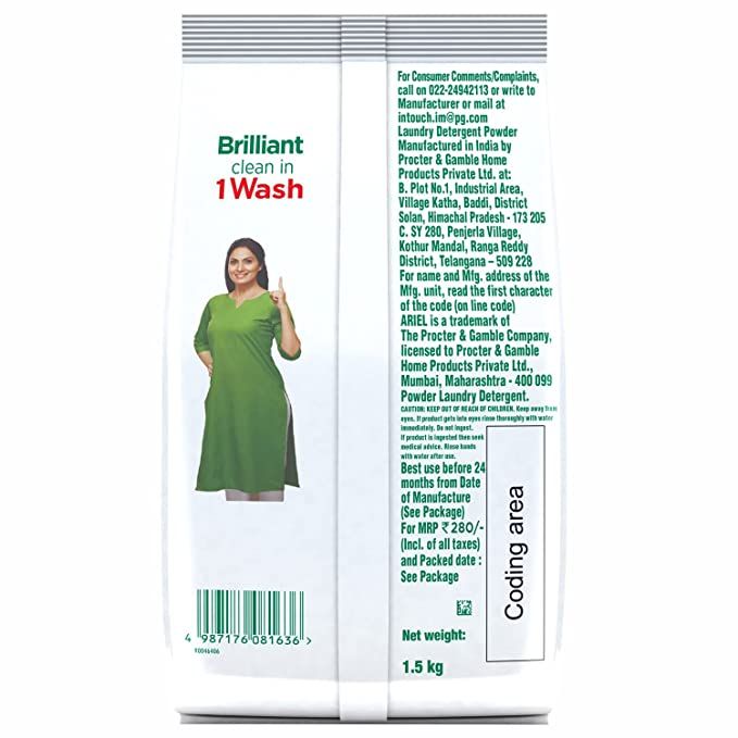Ariel Complete Detergent Powder | Removes 100 Tough Stains in 1 wash 1500 g Combo