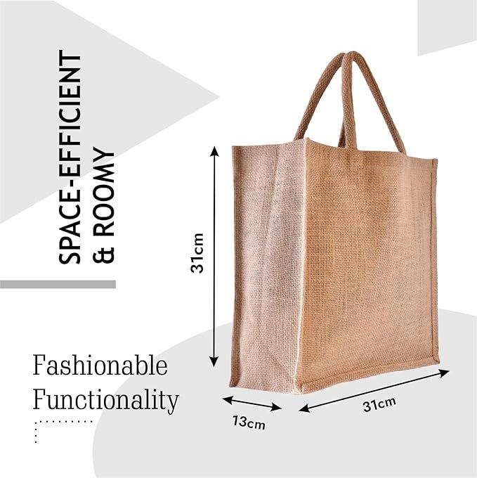 Kuber Industries Jute Plain Grocery Bag|Zipper Shopping Bag with Handle|Brown