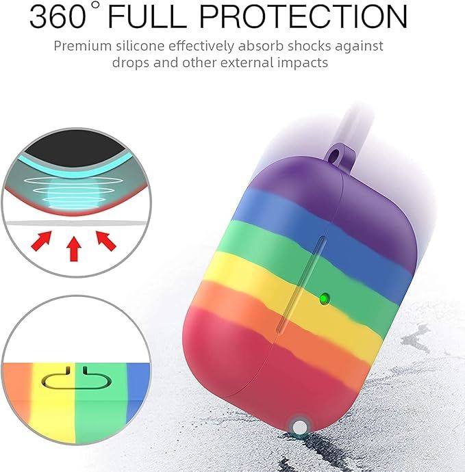 Sounce AirPods Pro Silicone Case Cover with Keychain | Supports Wireless Charging | Rainbow