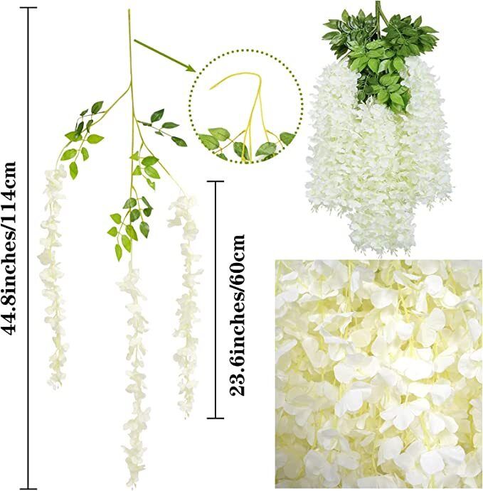 Well Art Gallery Artificial Wisteria Hanging Flowers Vines String Decorations (Pack Of 6,White)