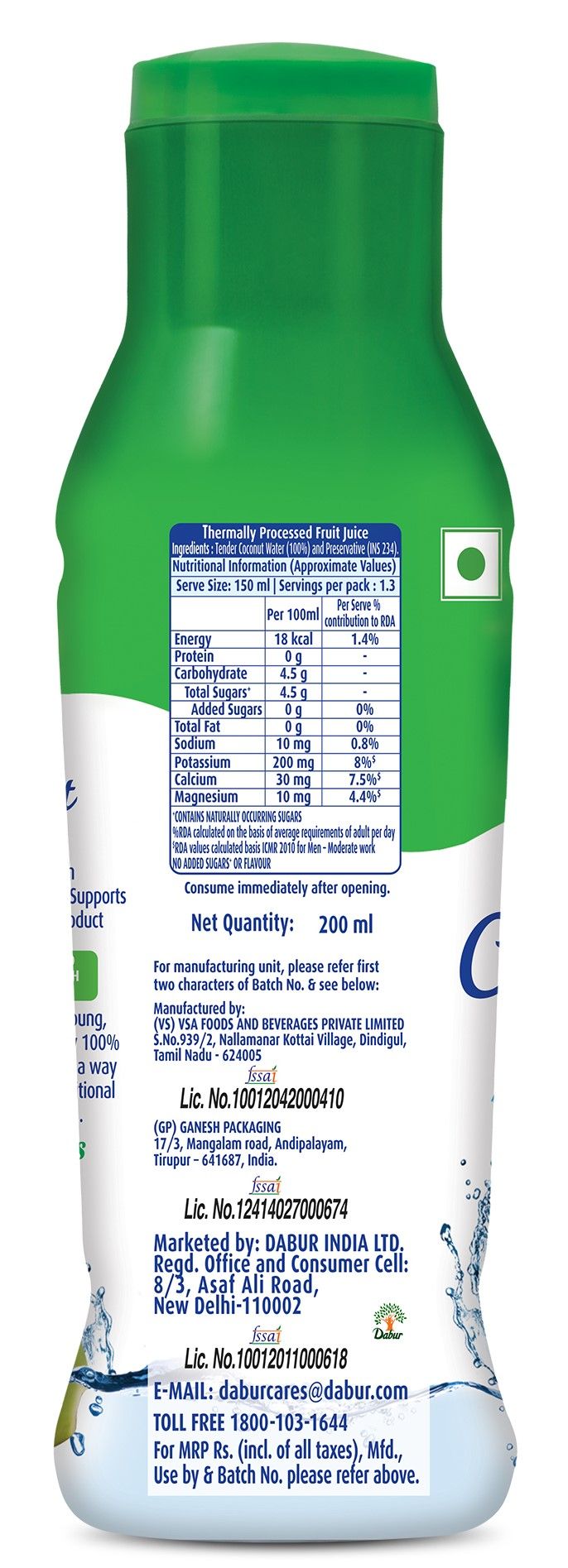 Real Activ 100% Coconut Water - 200 ml (Tetra Pak) 200 ml Combo