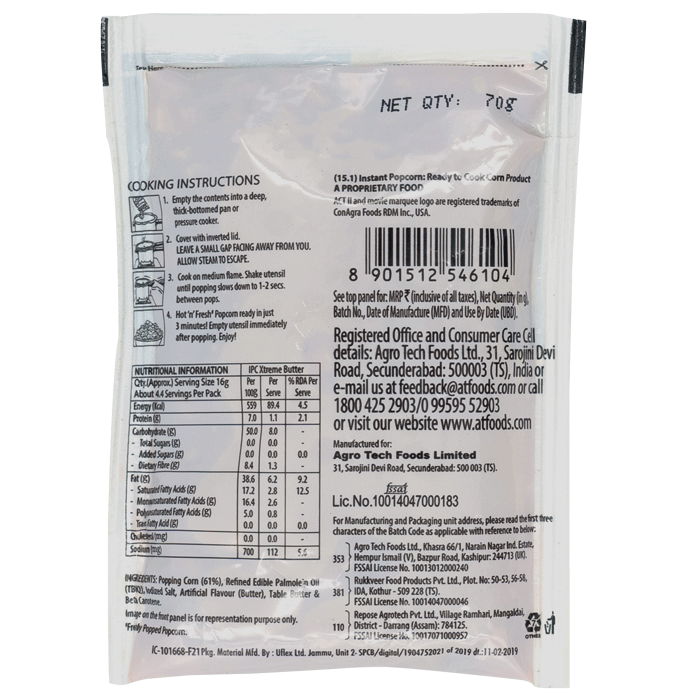 ACT II Instant Popcorn - Xtreme Butter, Pack of 3, Hot & Fresh in 3 mins-70g