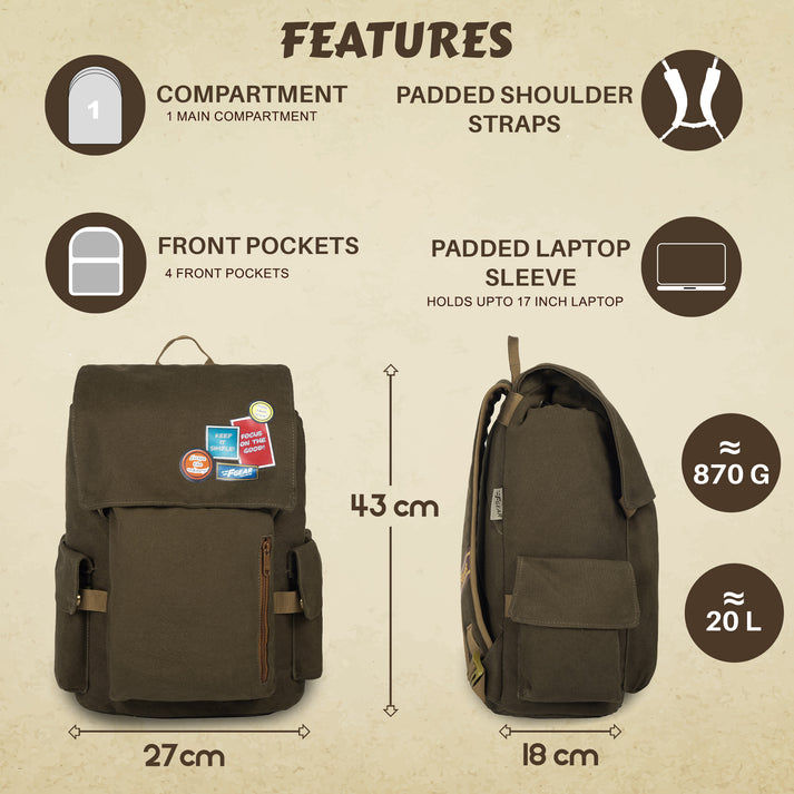 F Gear Unisex Canvas 20 L Laptop Backpack | Brown