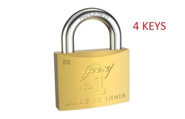 Godrej No. 1 50mm Padlock for Door with 3 Keys, Solid Brass Finish Main Door Lock for Home Gold