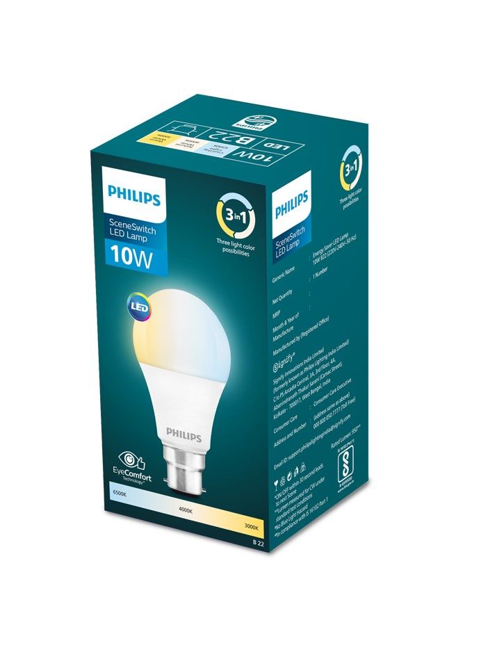 Philips Sceneswitch 10 W Led Bulb 3 Colors In 1 Led Bulb Tunable White | B22 Base Holder