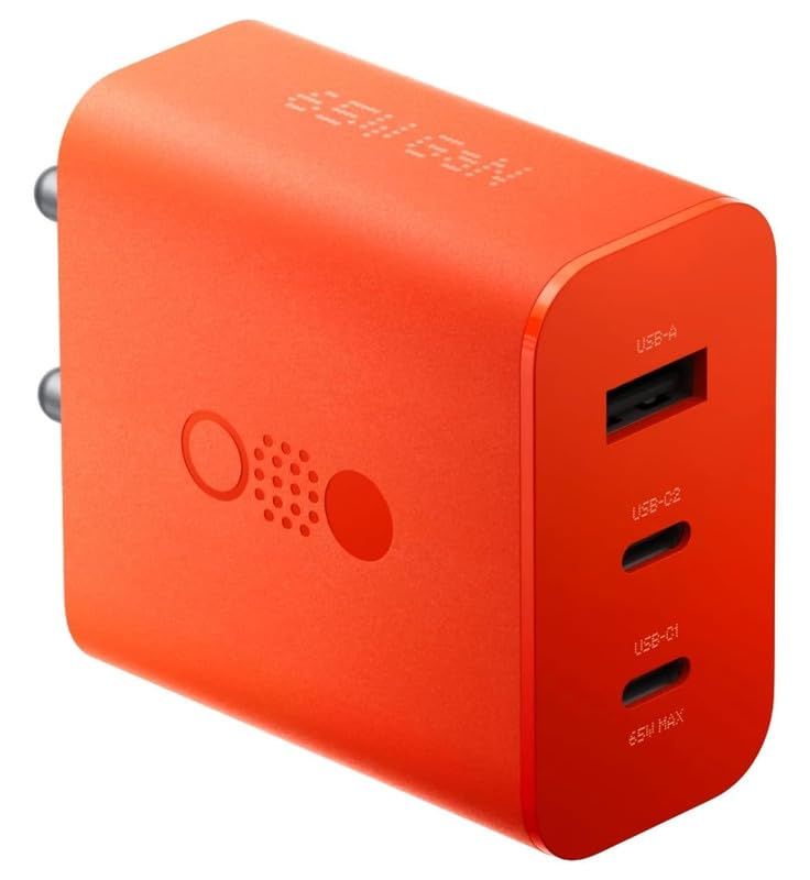 Ailkin 65W GaN Fast Charger| Triple Port Adapter for Nothing Phone| Laptop| MacBook| iPhone|Orange