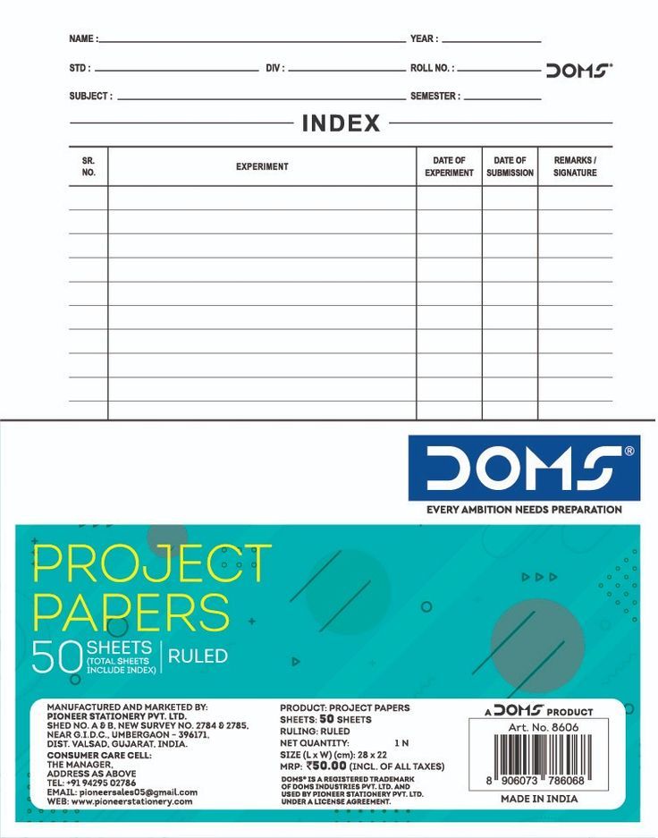 Doms Ruled Sheets - High-Quality Paper | White 1 pc Combo