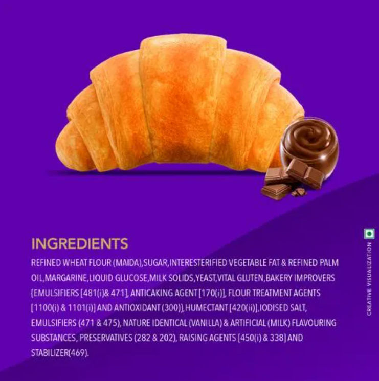 Britannia Treat Croissant, With Cocoa Crème Filling,100% Veg, Flavoured Croissant