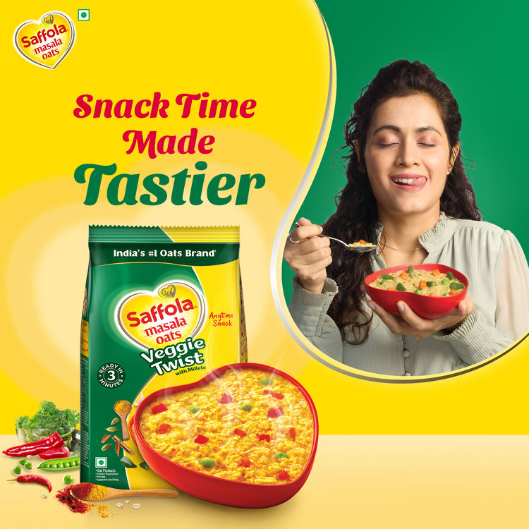 Saffola Masala Oats | Veggie Twist | Anytime Snack | Ready in 3 mins | Millets Goodness 38 g Combo