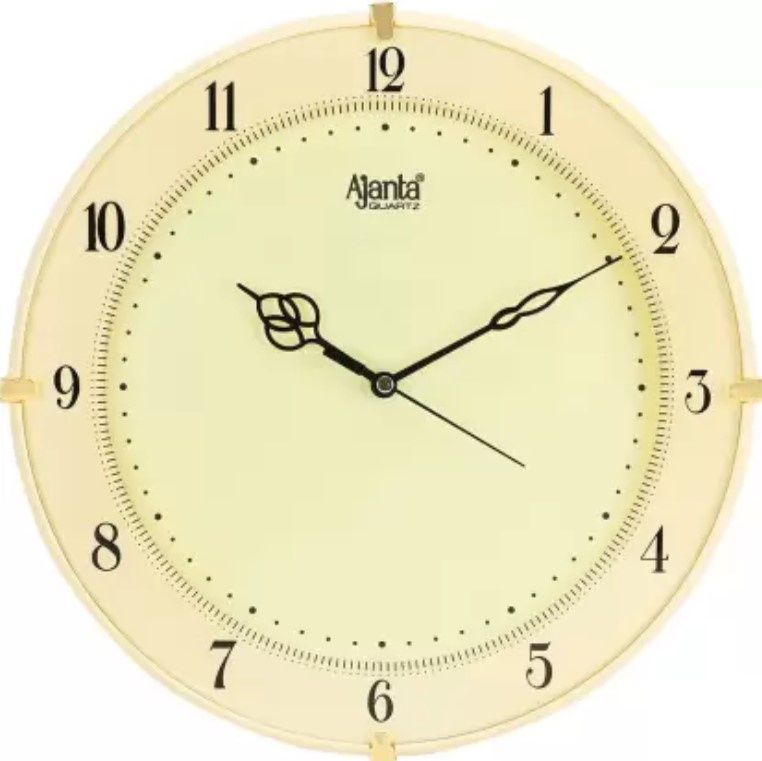 Ajanta Analog 28 cm x 28 cm Wall Clock (Beige With Glass Standard)