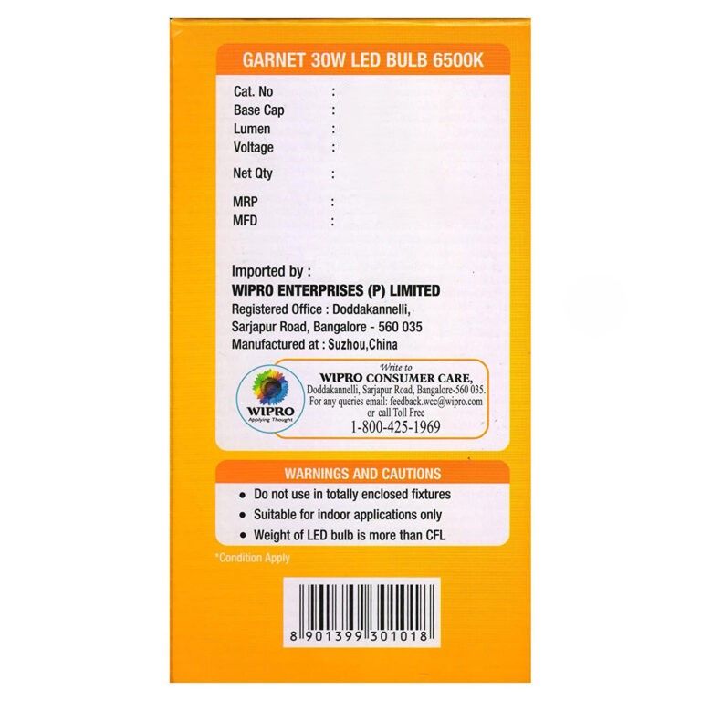 Wipro Garnet 30W High Wattage LED Bulb | Cool Day White (6500K) | B22 Base Holder