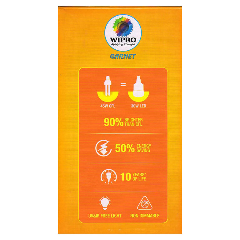 Wipro Garnet 30W High Wattage LED Bulb | Cool Day White (6500K) | B22 Base Holder