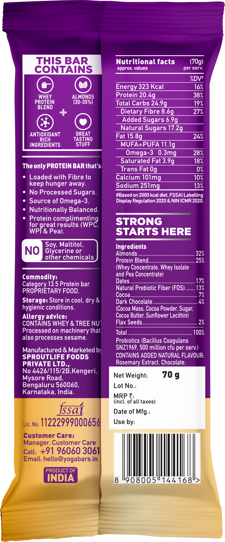 Yoga Bar 20g Protein Bar, Chocolate Baked Brownie, Multigrain Energy Bar, high Protein Bar 70 g Combo