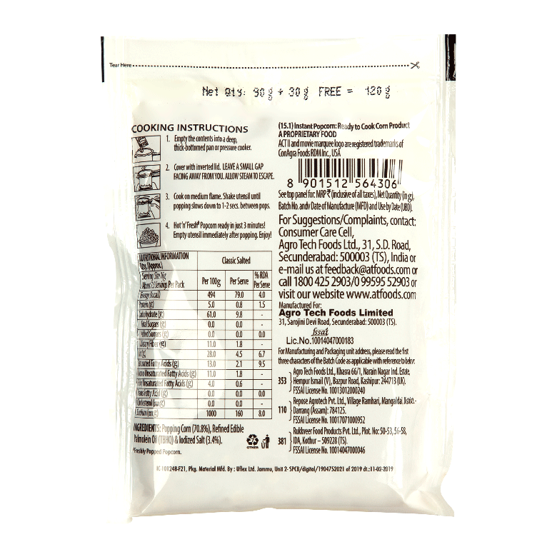 ACT II Instant Popcorn | Classic Salted | Family Pack 120 g Combo