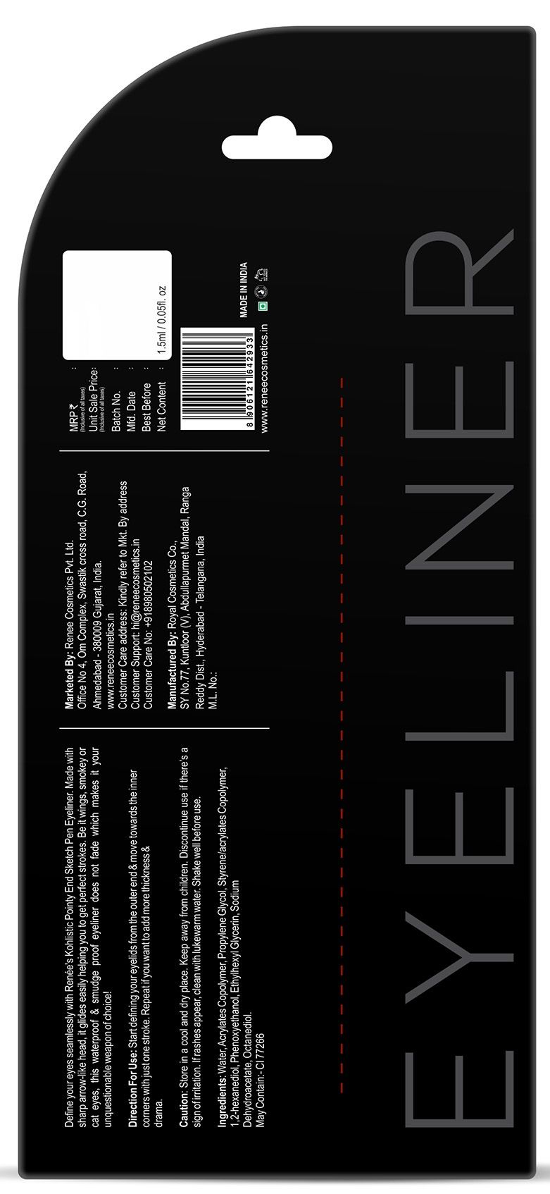 Renee Pointy End Sketchpen Eyeliner - Black | Waterproof