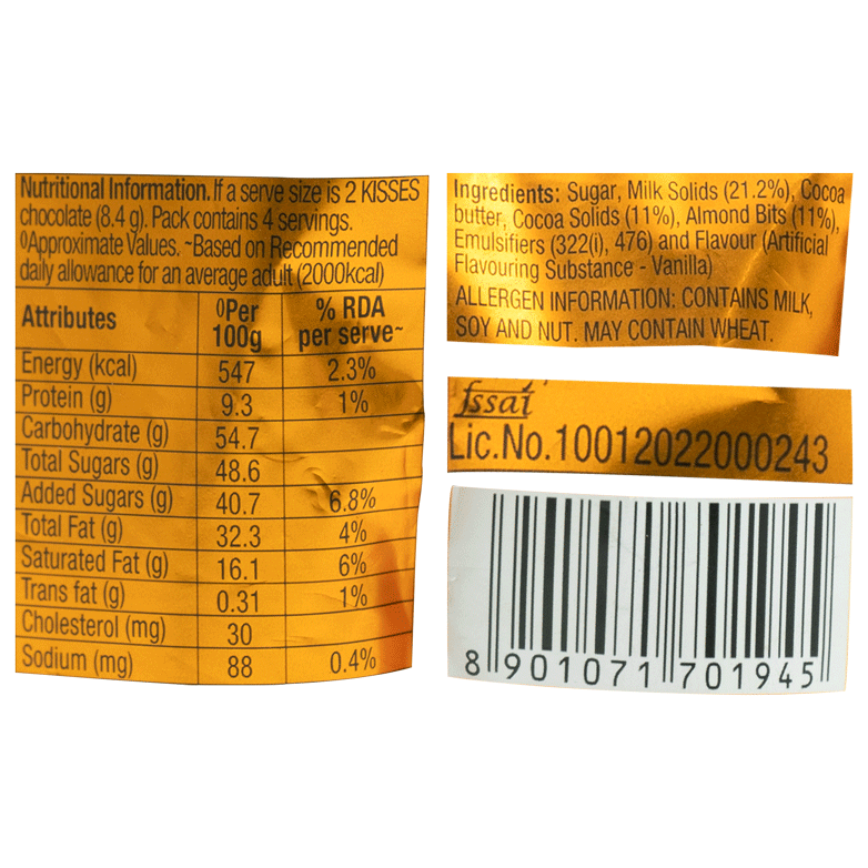 Hershey'S Kisses With Almonds Chocolate Share Bag 33 g Combo