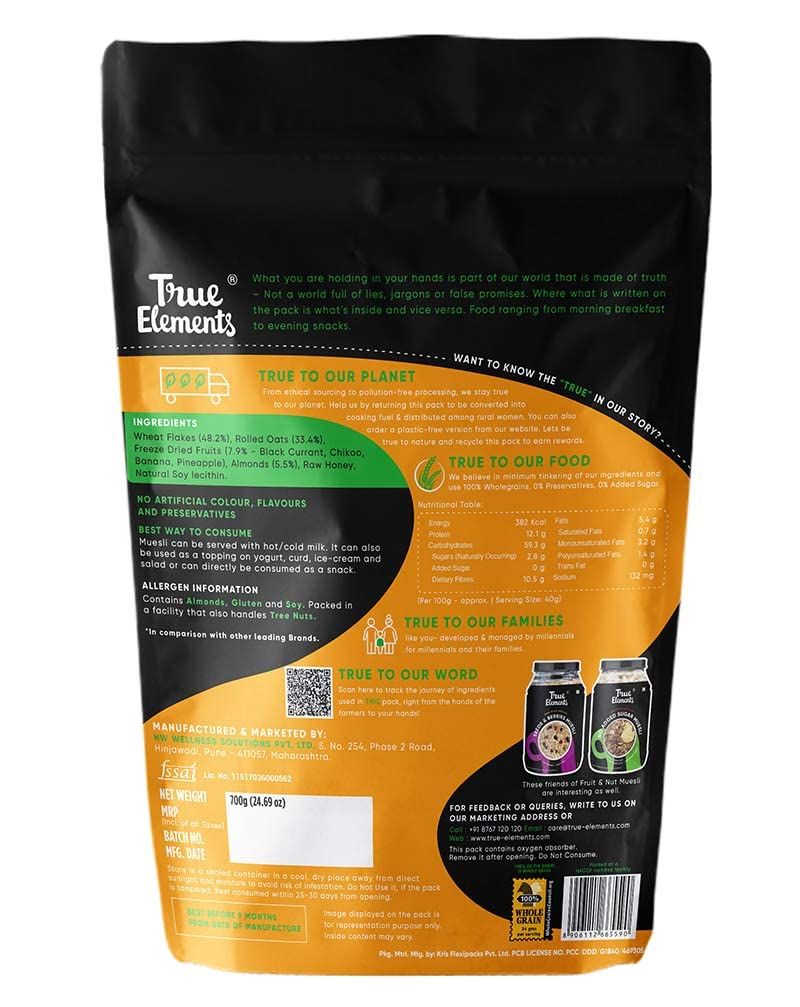 True Elements Fruit & Nut Muesli - Rich In Protein & Fibre No Added Sugar 700 g Combo