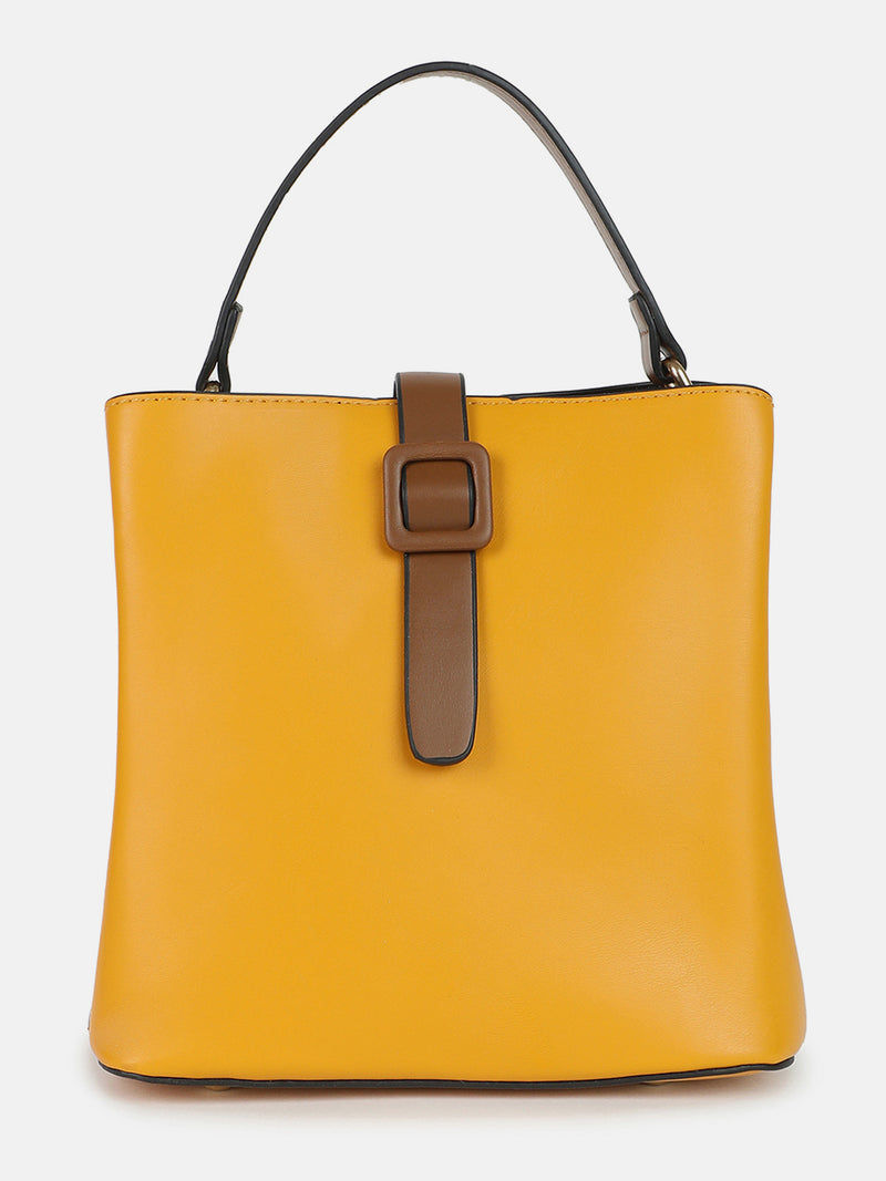 Haute Sauce Women's Solid PU 1.5 L Handheld Bag | Yellow - One Size
