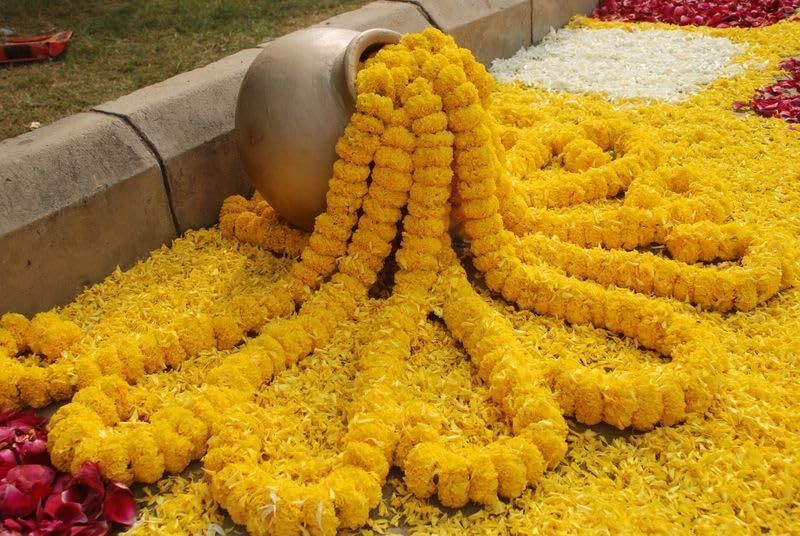 Artificial Marigold Fluffy Flowers Garlands For Decoration - Pack Of 5 Strings (Yellow)- 4.6Ft