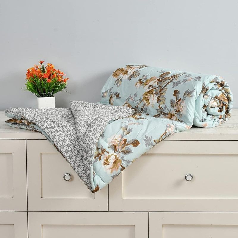 Florida Poly-Cotton King-Size Printed AC Comforter With 1 Bedsheet & 2 Pillow Cover Set - Blue