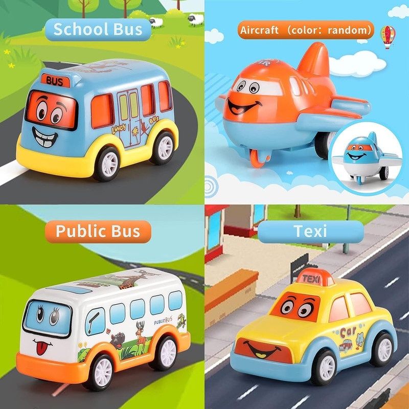 Fablue Pull Back Vehicles - Push And Go Crawling Toy For Kids | Power Friction Cars For Toddlers - Assorted Colours & Designs