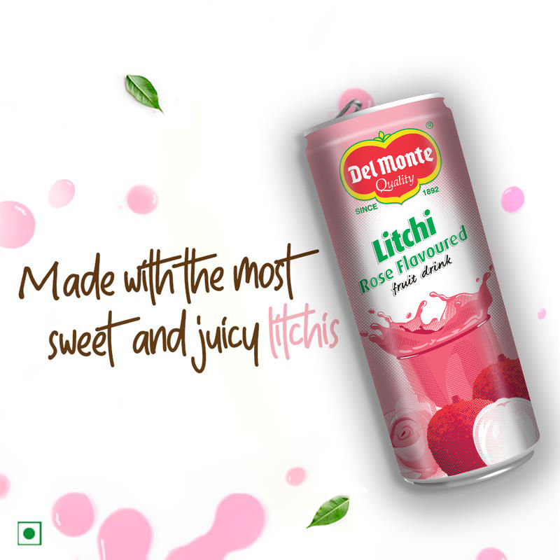 Del Monte Litchi Rose Drink Juicy Litchis, Subtle Rose, the Perfect Mixer for Cocktails & Mocktails