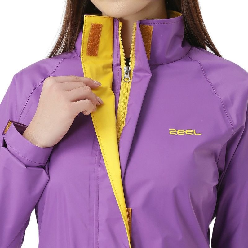 ZEEL Rain Coat for Women High Neck Polyester Rainwear with Hooded Long Raincoat, Purple XL
