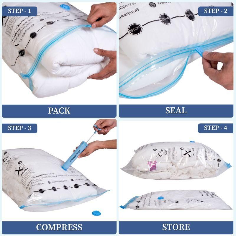 HomeStrap Vacuum Storage Bag | 1 Small, 2 Medium & 1 Large With 1 Pump