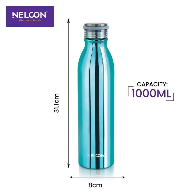 Nelcon Stark Vacuum Flask SS Bottle | School | Gym | ISI Certified| 1000 ml | Blue
