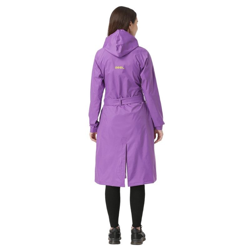 ZEEL Rain Coat for Women High Neck Polyester Rainwear with Hooded Long Raincoat, Purple XL
