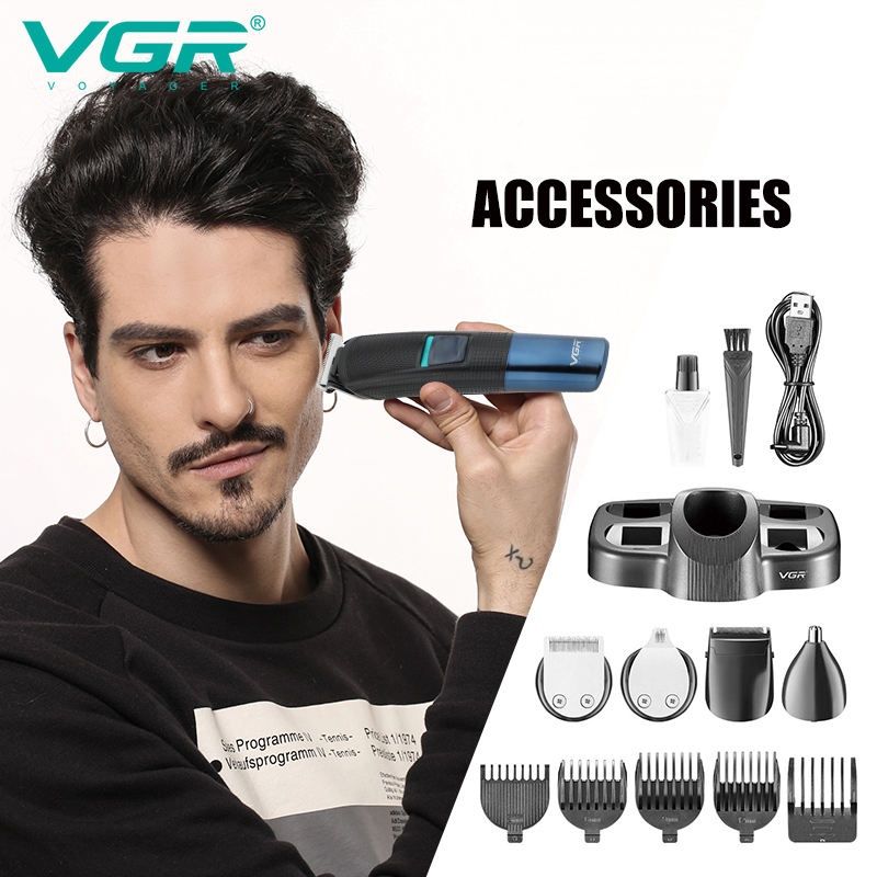 VGR V-108 Professional 10 in 1 Grooming Kit Trimmer 120 Min Runtime 7 Length Settings | Black Blue