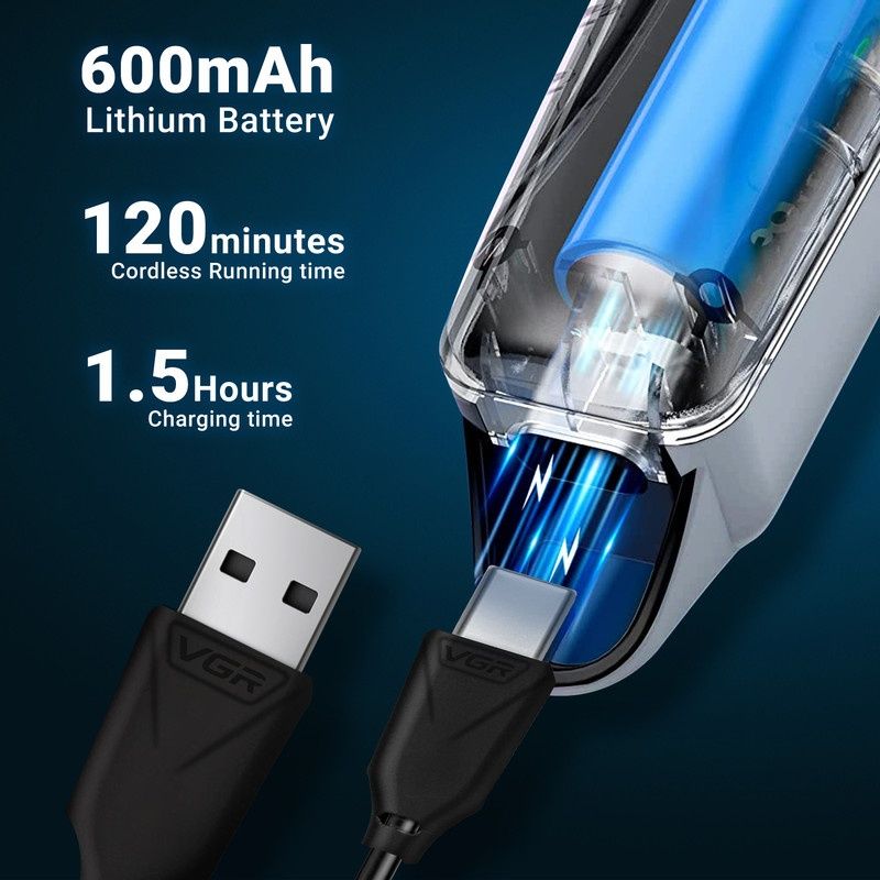 VGR V-071 Professional Beard & Mustache Hair Trimmer for Men With 120 Min Runtime | Silver