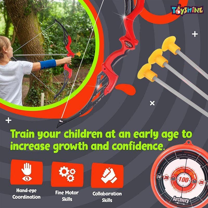 Toyshine Big Size Archer Bow And Arrow Set With Quiver And 3 Suction Arrows And Target (Red)�