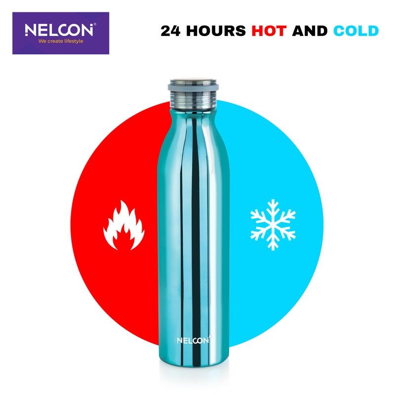 Nelcon Stark Vacuum Flask SS Bottle | School | Gym | ISI Certified| 1000 ml | Blue