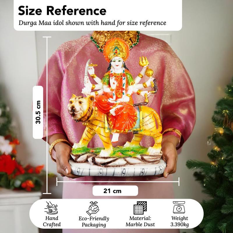 Ekhasa Aura Series Big Size Marble Dust Durga Maa Idol | 1 ft | Handpainted Durga Mata Murti